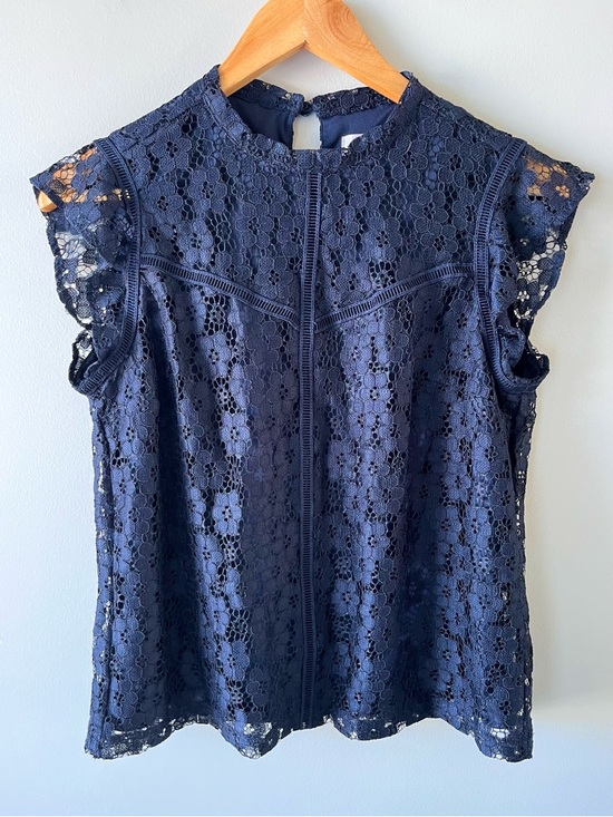 Nanette Lepore Tops - Nanette Lepore Navy Floral Lace Cap-Sleeve Top Size S -Coquette Girl Victorian